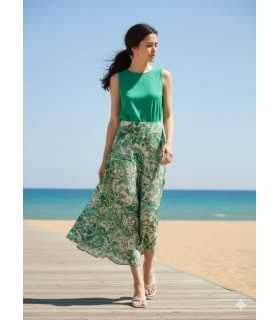 Falda Lino Estampado Verdes Marella Mujer