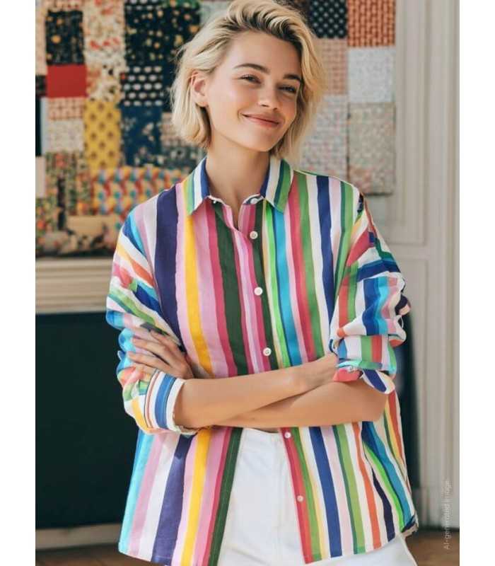 Camisa Rayas Colorida Vilagallo Mujer