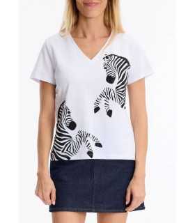 Camiseta Blanca Cebras Leo&ugo Mujer