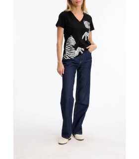 Camiseta Negra Cebras Leo&ugo Mujer