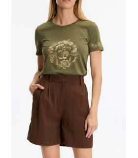 Camiseta caqui Detalle Dorado Leo&ugo Mujer