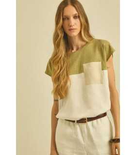 Camiseta Bicolor Bolsillo Maria Bellentani Mujer