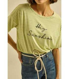 Camiseta Rayas Marrón Maria Bellentani Mujer