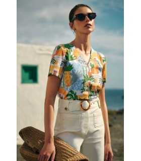 Camiseta Estampada Plantas Leo&ugo Mujer