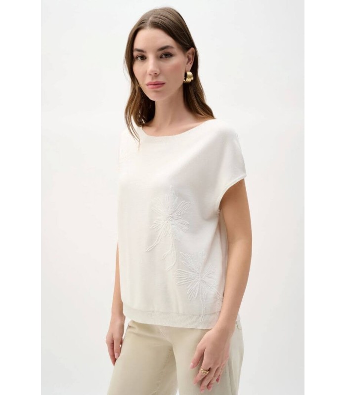 Top Blanco Flores Bordadas Joseph Ribkoff Mujer