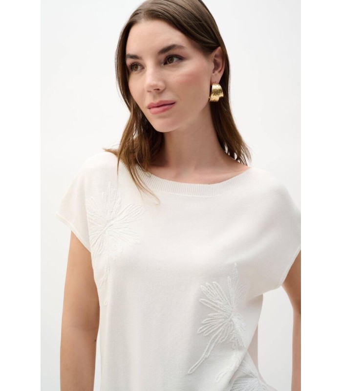 Top Blanco Flores Bordadas Joseph Ribkoff Mujer