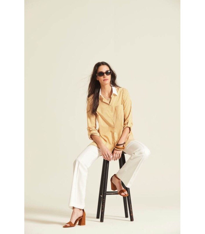 Camisa Rayas Celeste Oky Mujer