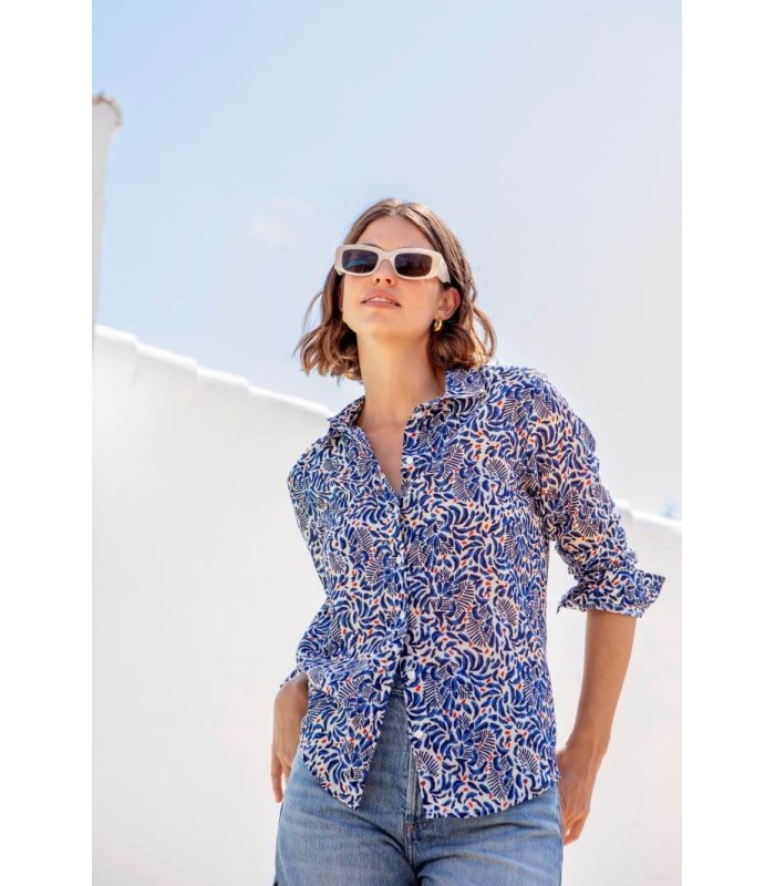 Camisa Estampada Azul Trovels Mujer