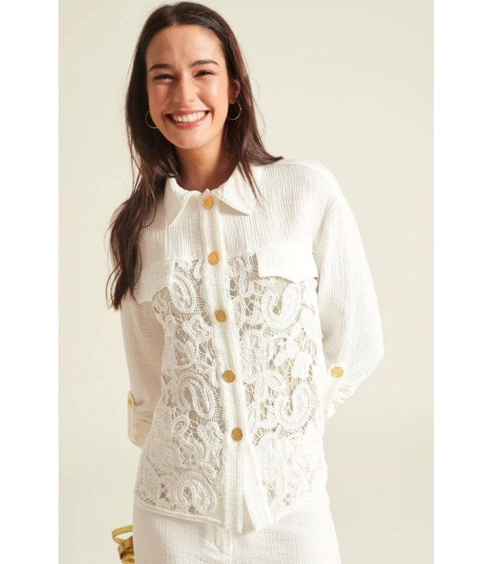 Camisa Bordada Blanca Oky Mujer