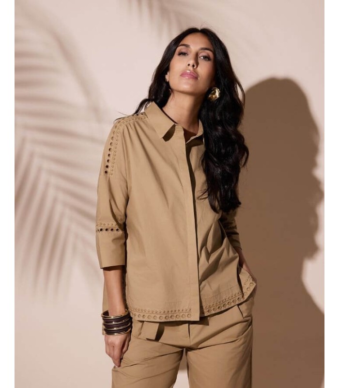 Camisa Algodón Camel Fuego Mujer