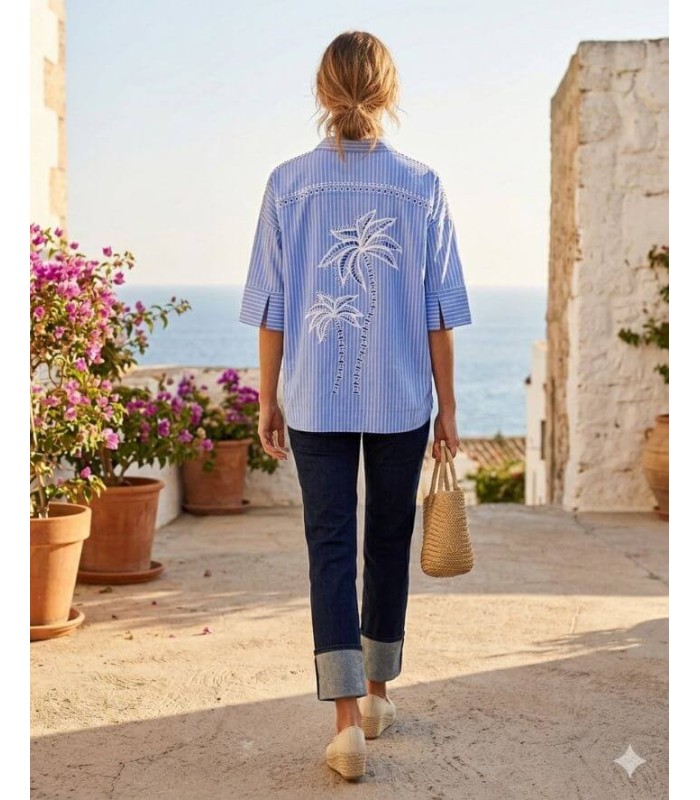 Camisa Rayas Azul Fuego Mujer