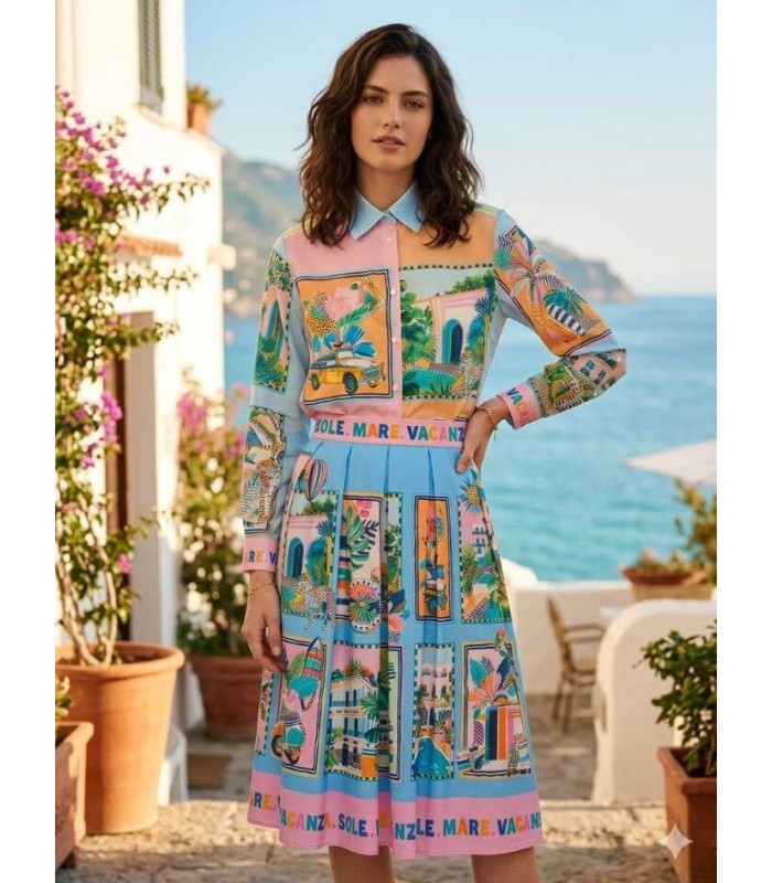 Camisa Postales Estampada Vilagallo Mujer