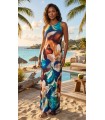 Vestido Azul Y Marron Estampado Trovels Mujer