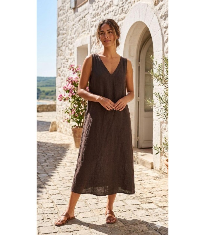 Vestido Marrón Lino Trovels Mujer