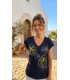 Camiseta Bordada Flores Maria Bellentani Mujer