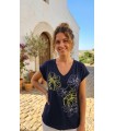 Camiseta Bordada Flores Maria Bellentani Mujer