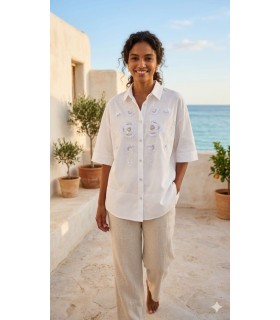 Camisa Blanca Bordada Elena Miro Mujer
