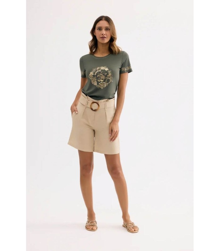 Camiseta Caqui Detalle Dorado Leo&ugo Mujer