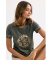 Camiseta Caqui Detalle Dorado Leo&ugo Mujer
