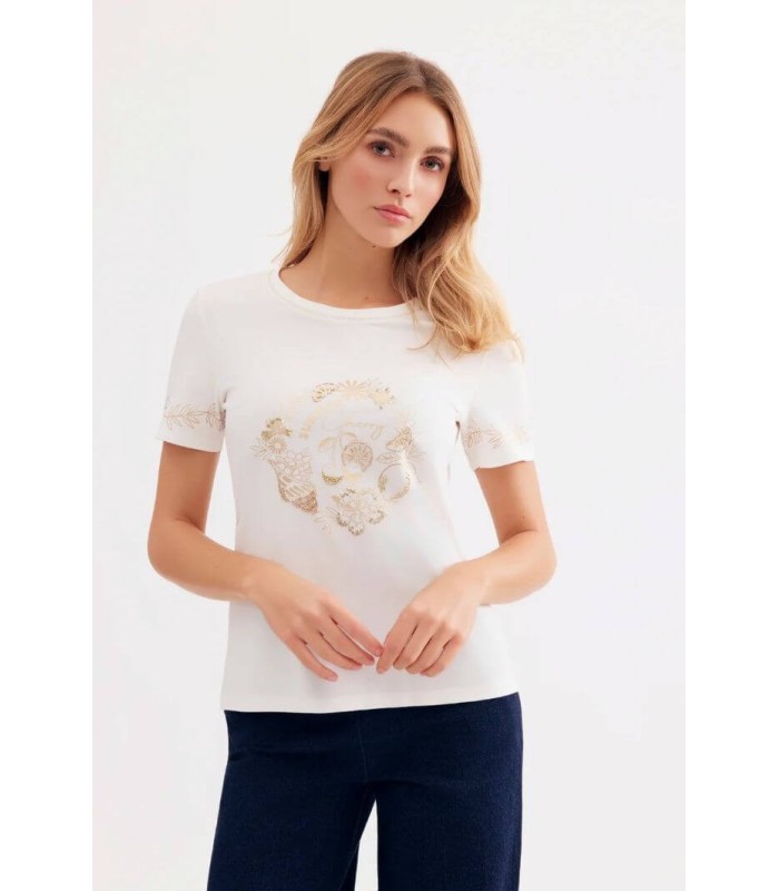 Camiseta Blanca Detalle Dorado Leo&ugo Mujer