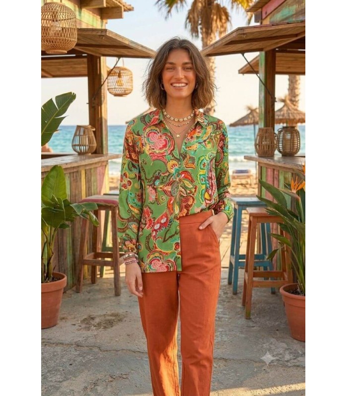 Camisa Verde Estampada Aldo Martins Mujer