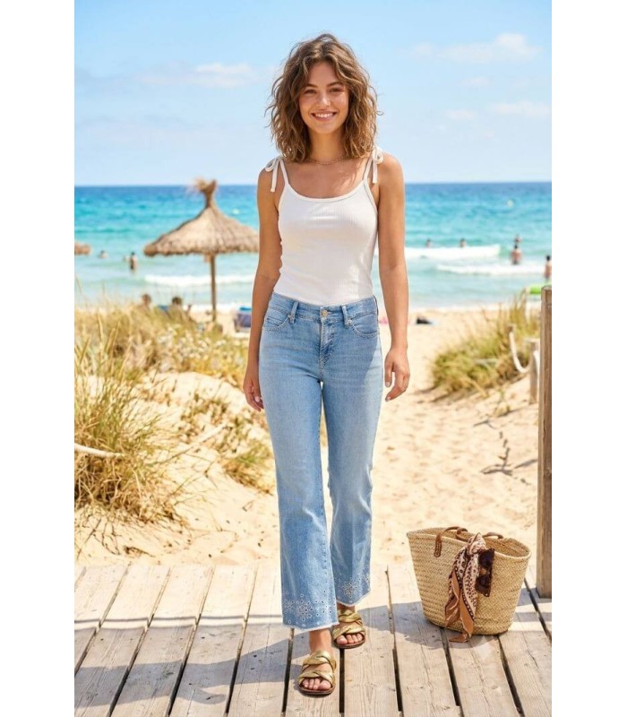 Pantalón FRANCESCA Azul Bordado Cambio Mujer