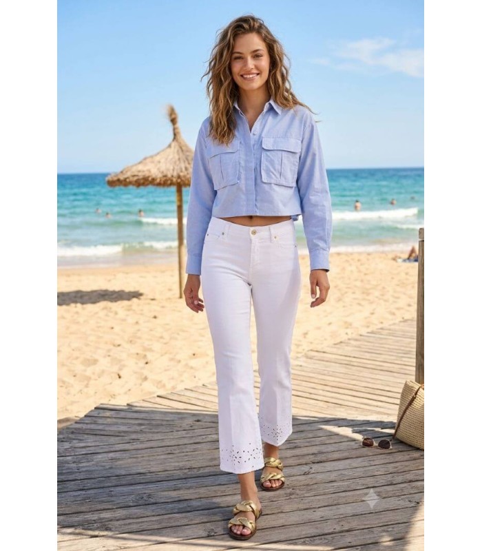 Pantalón FRANCESCA Blanco Bordado Cambio Mujer