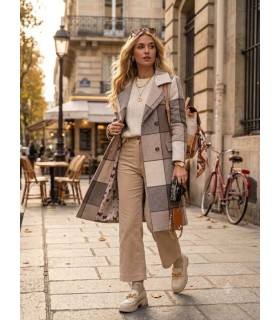 Abrigo Cuadro Beige Vilagallo Mujer