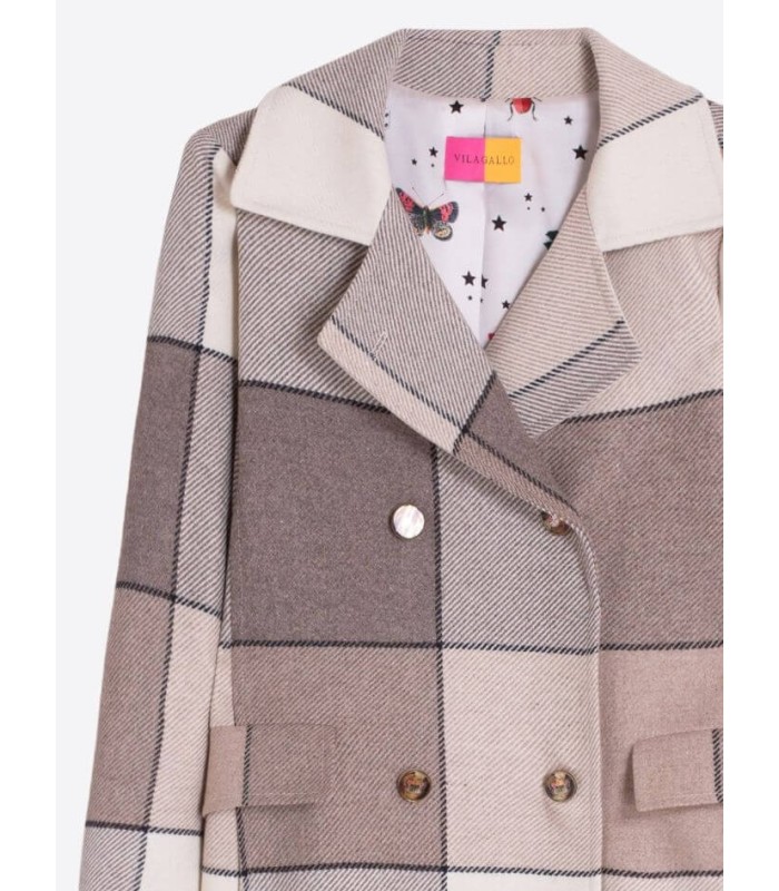 Abrigo Cuadro Beige Vilagallo Mujer