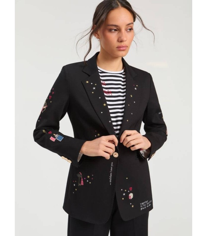 Chaqueta Negra Punto Bordada Vilagallo Mujer