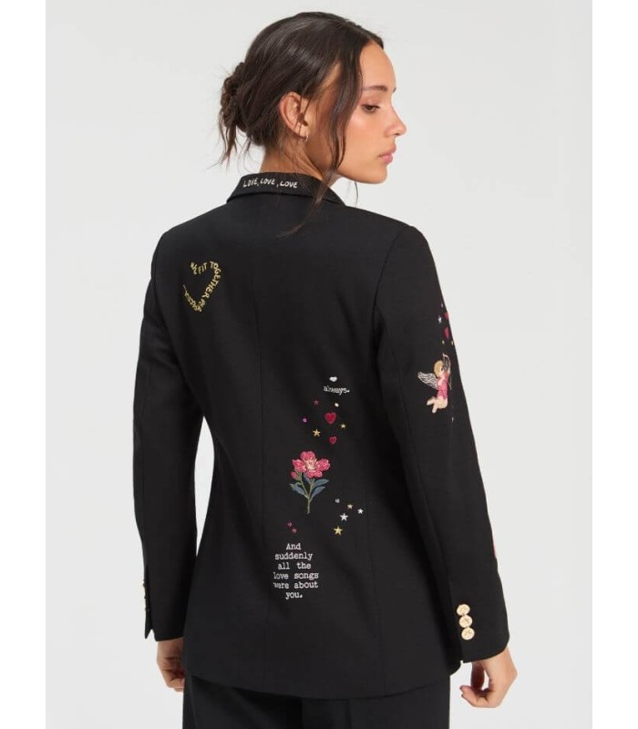 Chaqueta Negra Punto Bordada Vilagallo Mujer