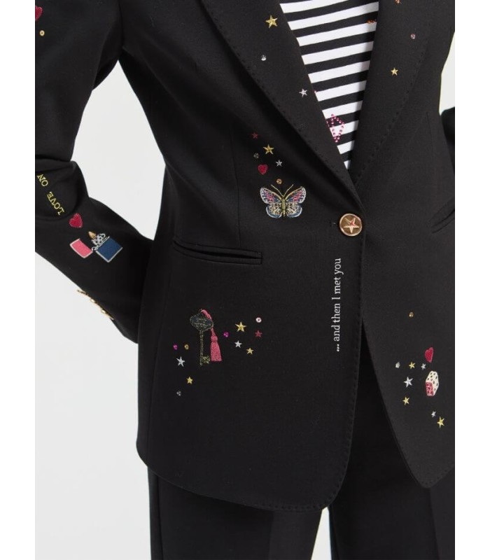 Chaqueta Negra Punto Bordada Vilagallo Mujer