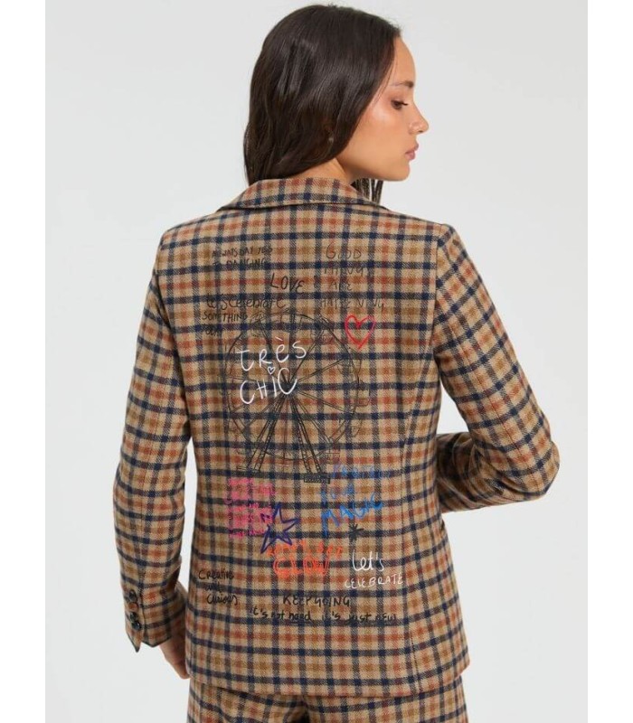 Chaqueta Camel Cuadros Vilagallo Mujer