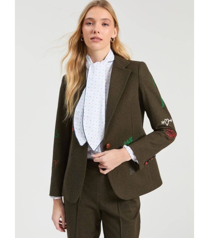 Chaqueta Verde Caqui Bordada Vilagallo Mujer