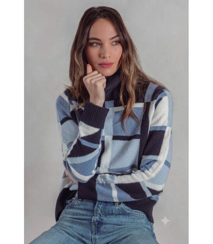Suéter Cuadros Azules Trovels Mujer