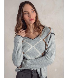 Suéter Gris Cuadrados Trovels Mujer