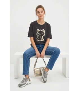 Camiseta Negra Gato Elena Miro Mujer