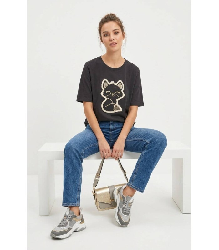 Camiseta Negra Gato Elena Miro Mujer