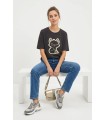 Camiseta Negra Gato Elena Miro Mujer